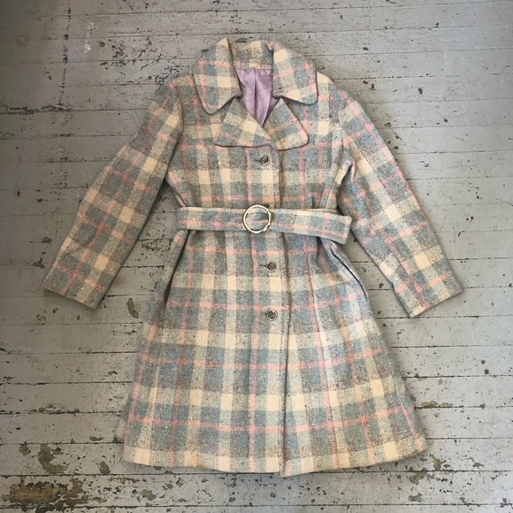 Jackets & Blazers - Vintage 60’s/70’s Pastel Plaid Wool Coat